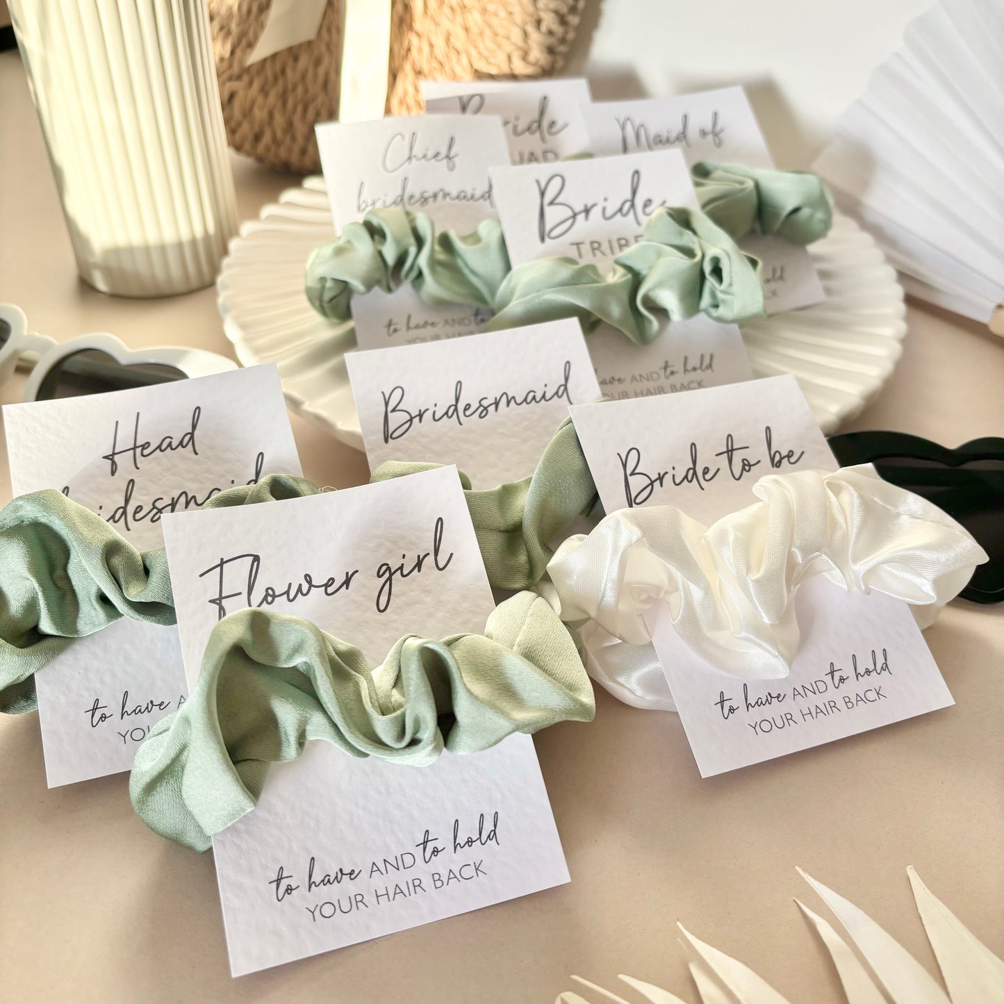 Sage Green Matte Hen Party Hair Scrunchies