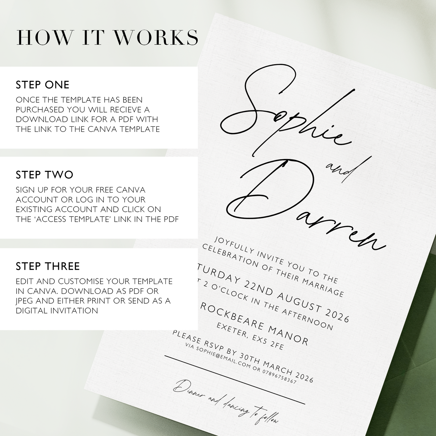 The Isla - Digital Template Luxury Wedding Invitation & Envelope