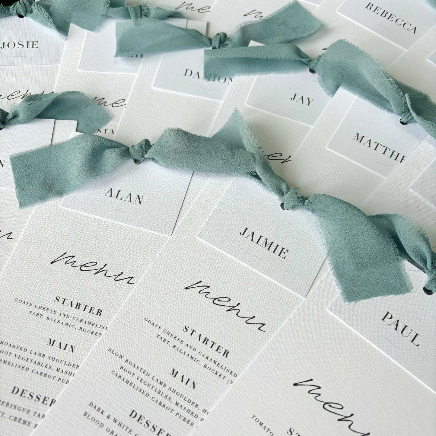 The Martha - Individual Minimalist Menu Card, Name & Ribbon