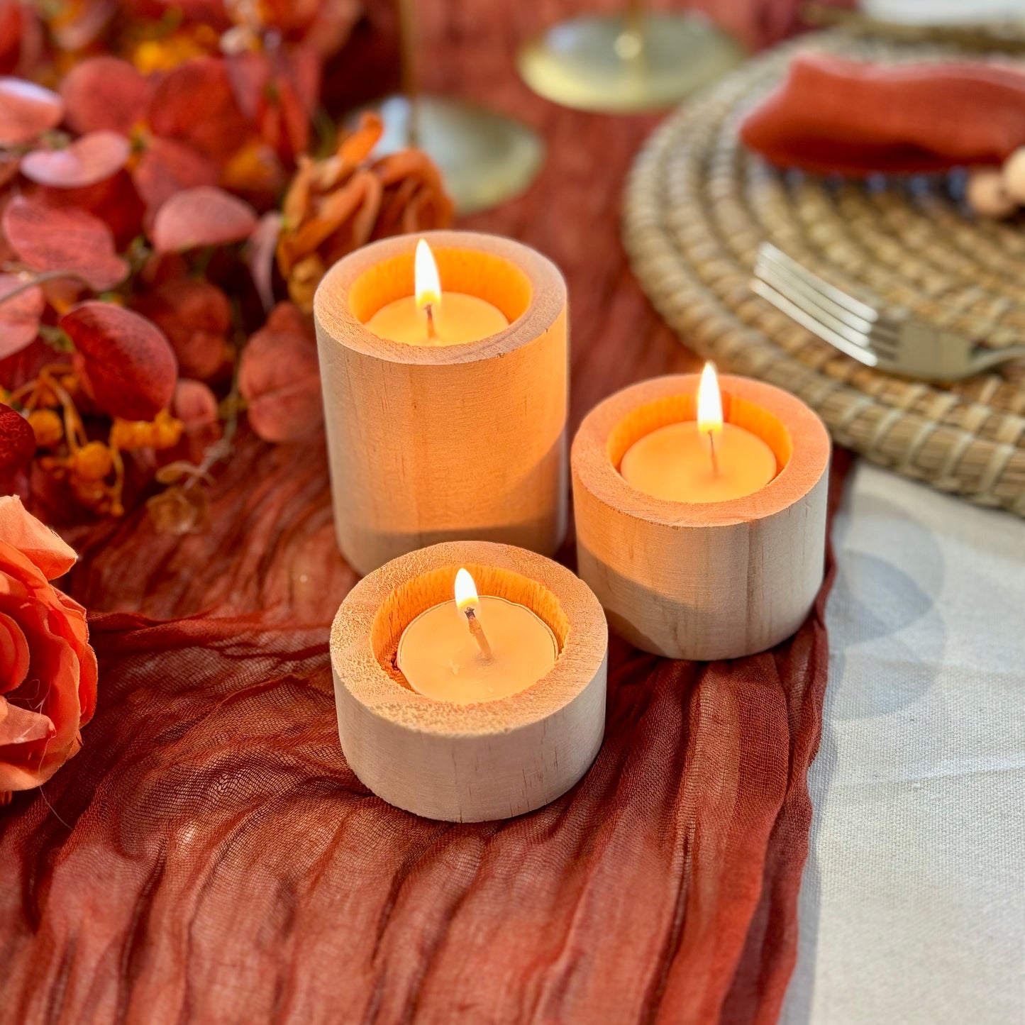 Boho Wooden Tea Light Candle Holders