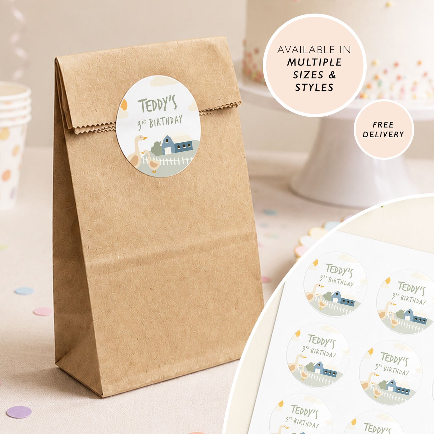 Farm Party Favour Bag Stickers Farmyard Party Bag Stickers Farm Animal Party Stickers Farm Party Favour Bags Farmyard Birthday Party Bags