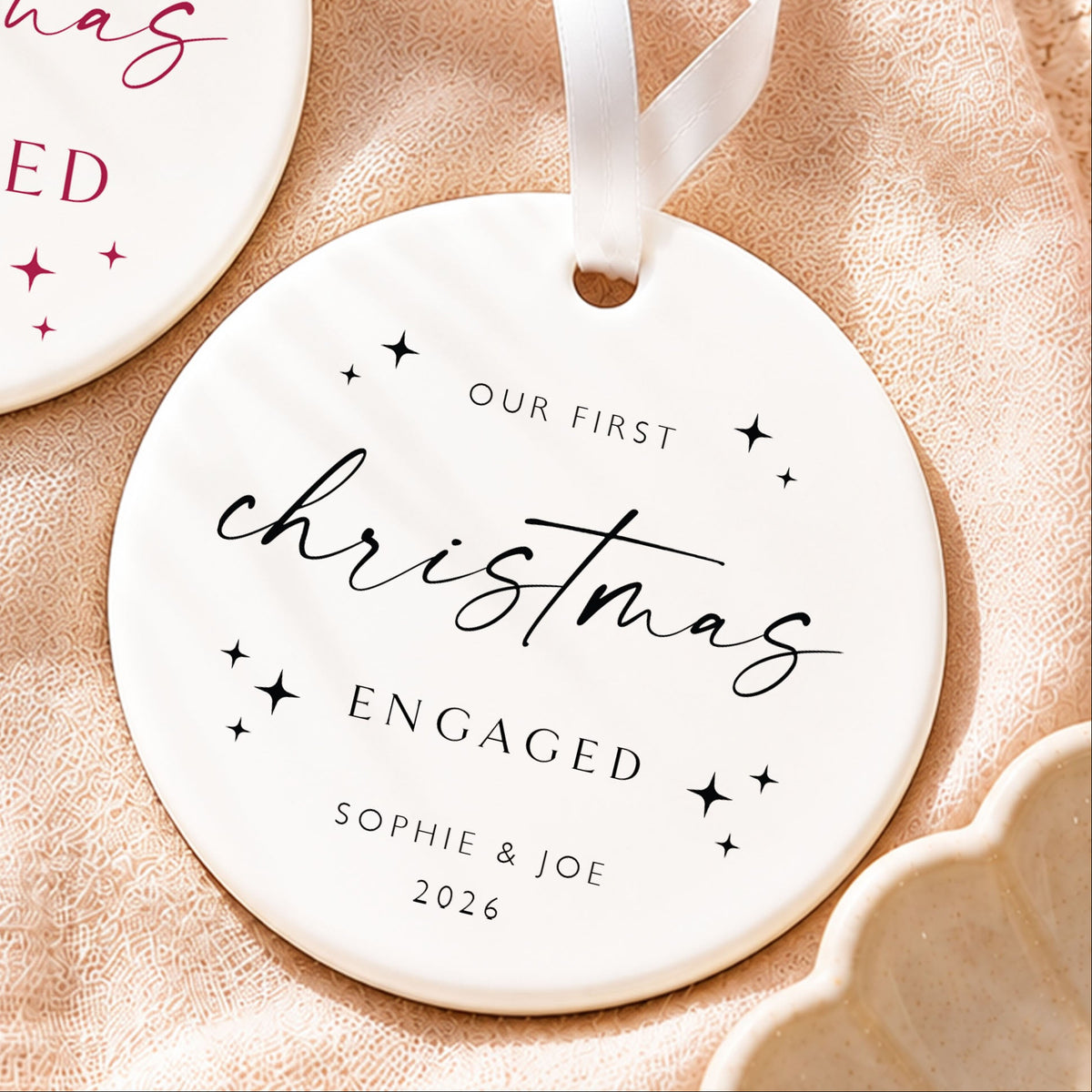 Personalised Engagement Christmas Bauble, First Christmas Engaged Ornament, Engagement Gift for Couple, Bride to Be Christmas Keepsake (Copy)