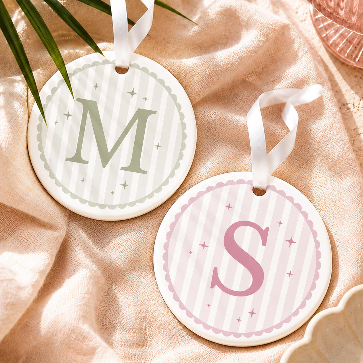 Personalised Initial Christmas Bauble, Whimsical Striped Ornament, Fun Colourful Christmas Decoration, Monogram Gift, Stocking Filler