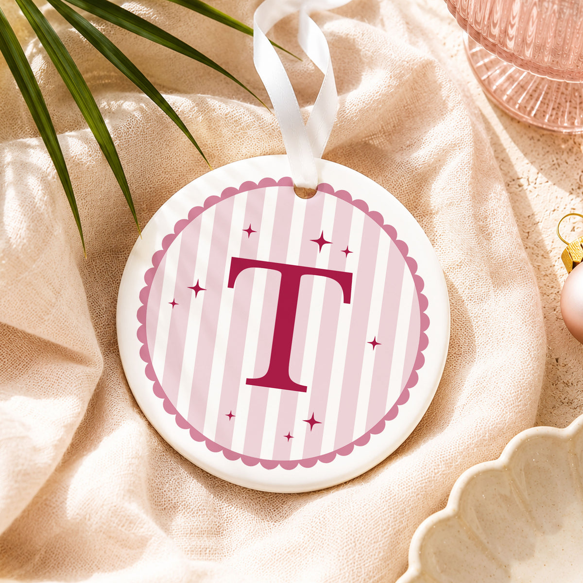 Personalised Initial Christmas Bauble, Whimsical Striped Ornament, Fun Colourful Christmas Decoration, Monogram Gift, Stocking Filler