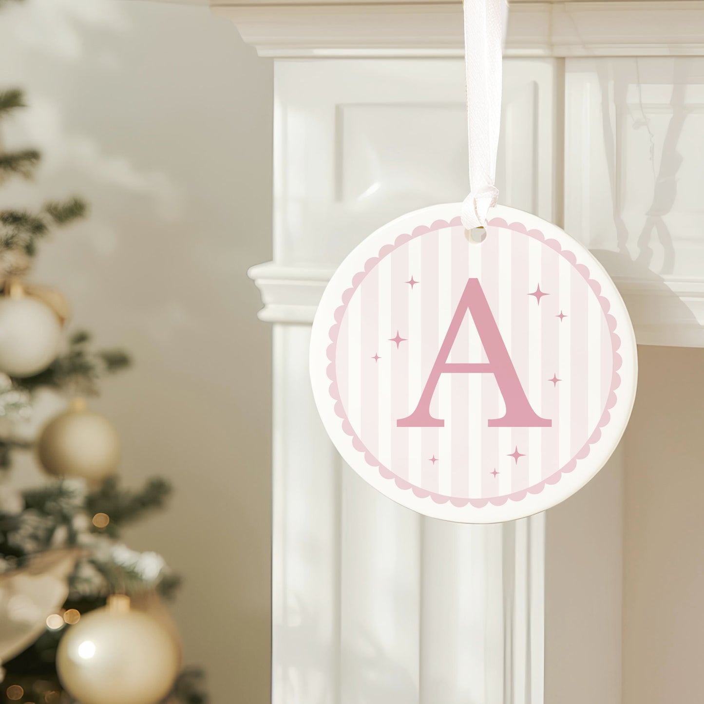 Personalised Initial Christmas Bauble, Whimsical Striped Ornament, Fun Colourful Christmas Decoration, Monogram Gift, Stocking Filler