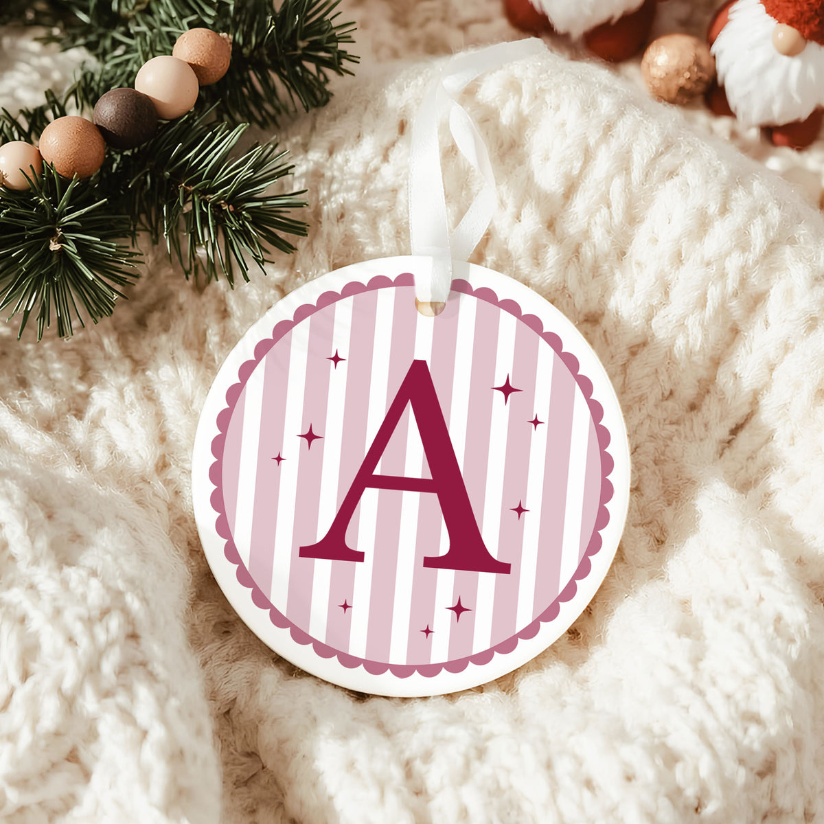 Personalised Initial Christmas Bauble, Whimsical Striped Ornament, Fun Colourful Christmas Decoration, Monogram Gift, Stocking Filler