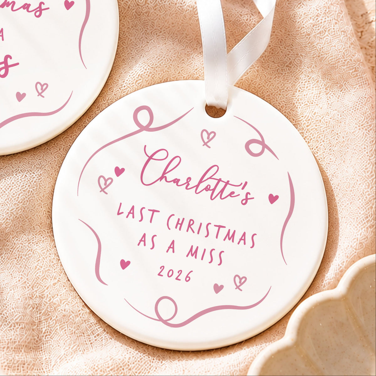 Last Christmas as a Miss Bauble, Engagement Gift for Bride to Be, Personalised Christmas Keepsake, Stocking Filler Gift Under 10
