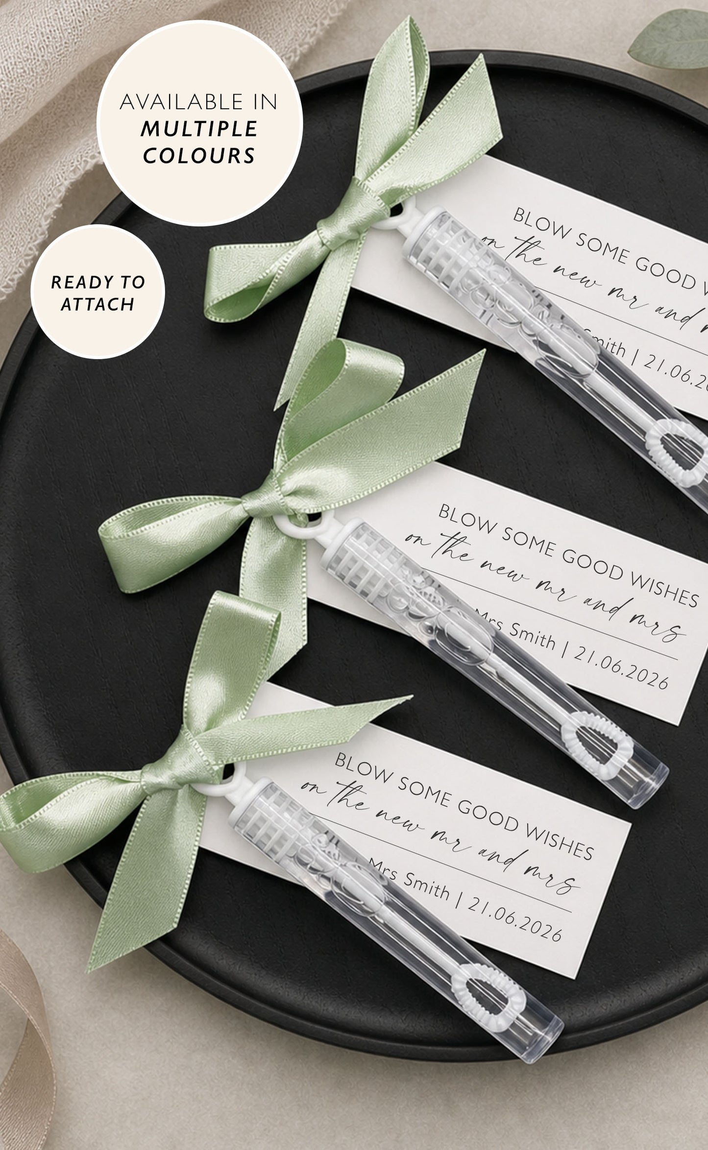 Bubble Wedding Favour Ribbon and Tag Personalised Ribbon Tag for Wedding Bubble Wands Wedding Wedding Favour Tag for Bubble Wedding Favors