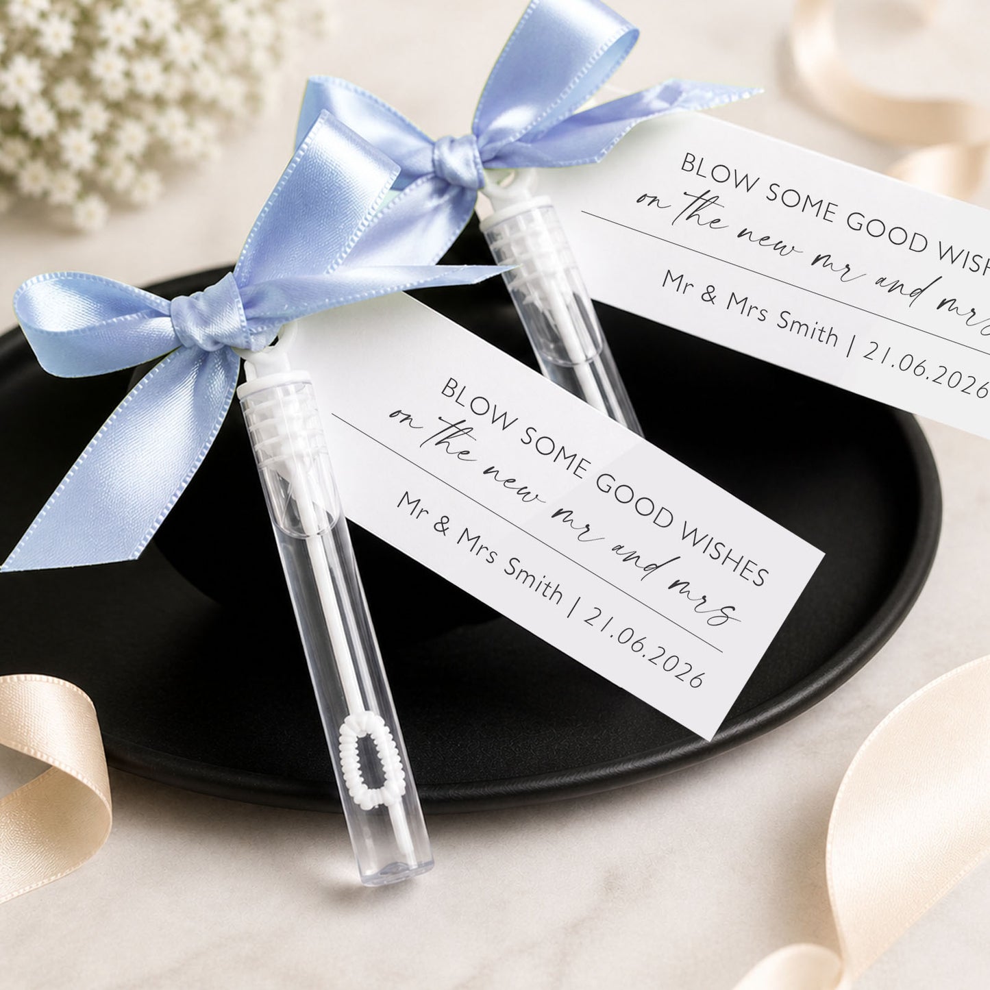 Bubble Wedding Favour Ribbon and Tag Personalised Ribbon Tag for Wedding Bubble Wands Wedding Wedding Favour Tag for Bubble Wedding Favors