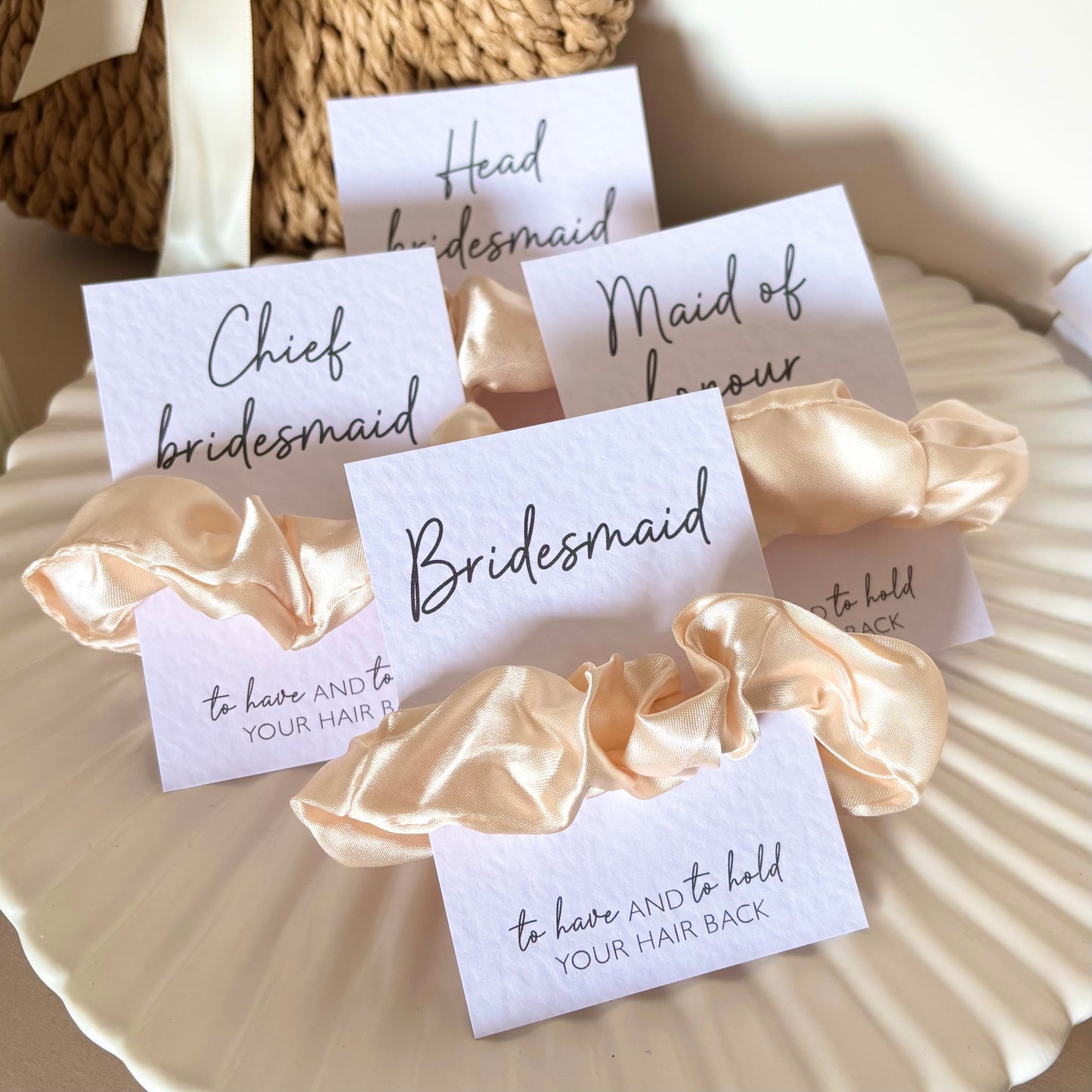 Champagne Satin Hen Party Hair Scrunchies