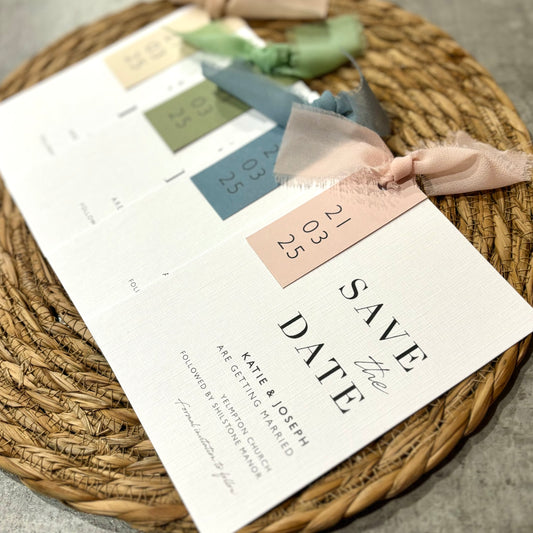 The Sophie - Luxury Ribbon Wedding Save the Date & Envelope