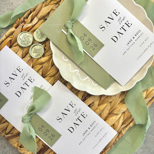 The Sophie - Luxury Ribbon Wedding Save the Date & Envelope