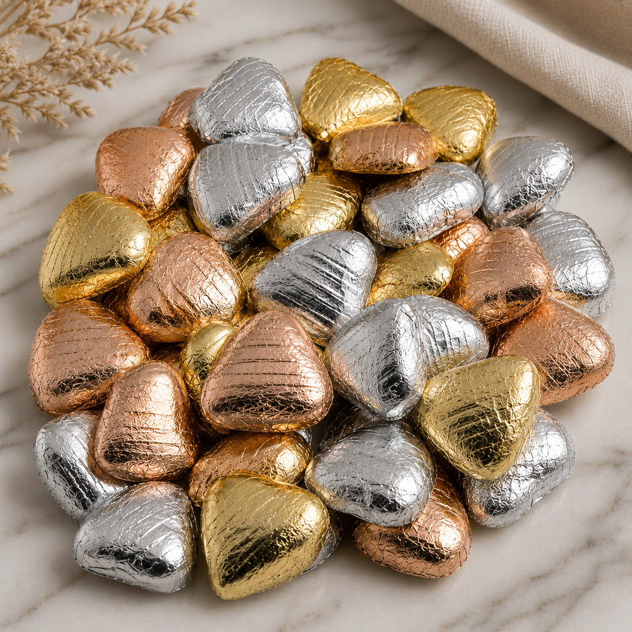 Heart Foil Chocolates For Wedding Favours Foil Wrapped Chocolate Hearts Gold Foil Heart Chocolates For Weddings Chocolates For Party Favours