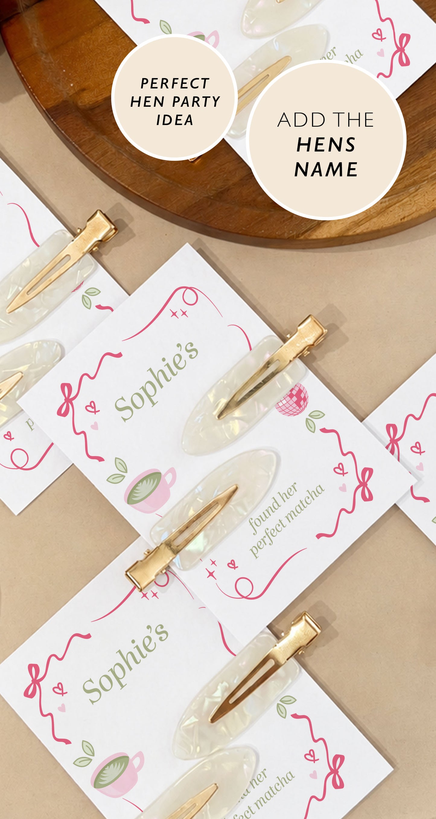 Perfect Matcha Hen Do Hair Pearl Clips Hen Party Favours and Gifts Personalised Hen Party Bag Fillers Matcha Theme Hen Party Matcha Lover