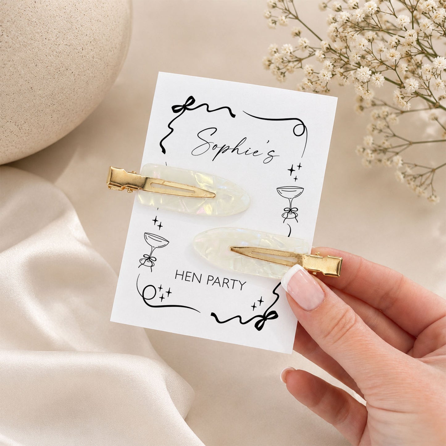 Prosecco and Pearls Hen Do Hair Pearl Clips Hen Party Favours and Gifts Personalised Hen Party Bag Fillers Prosecco Theme Hen Party