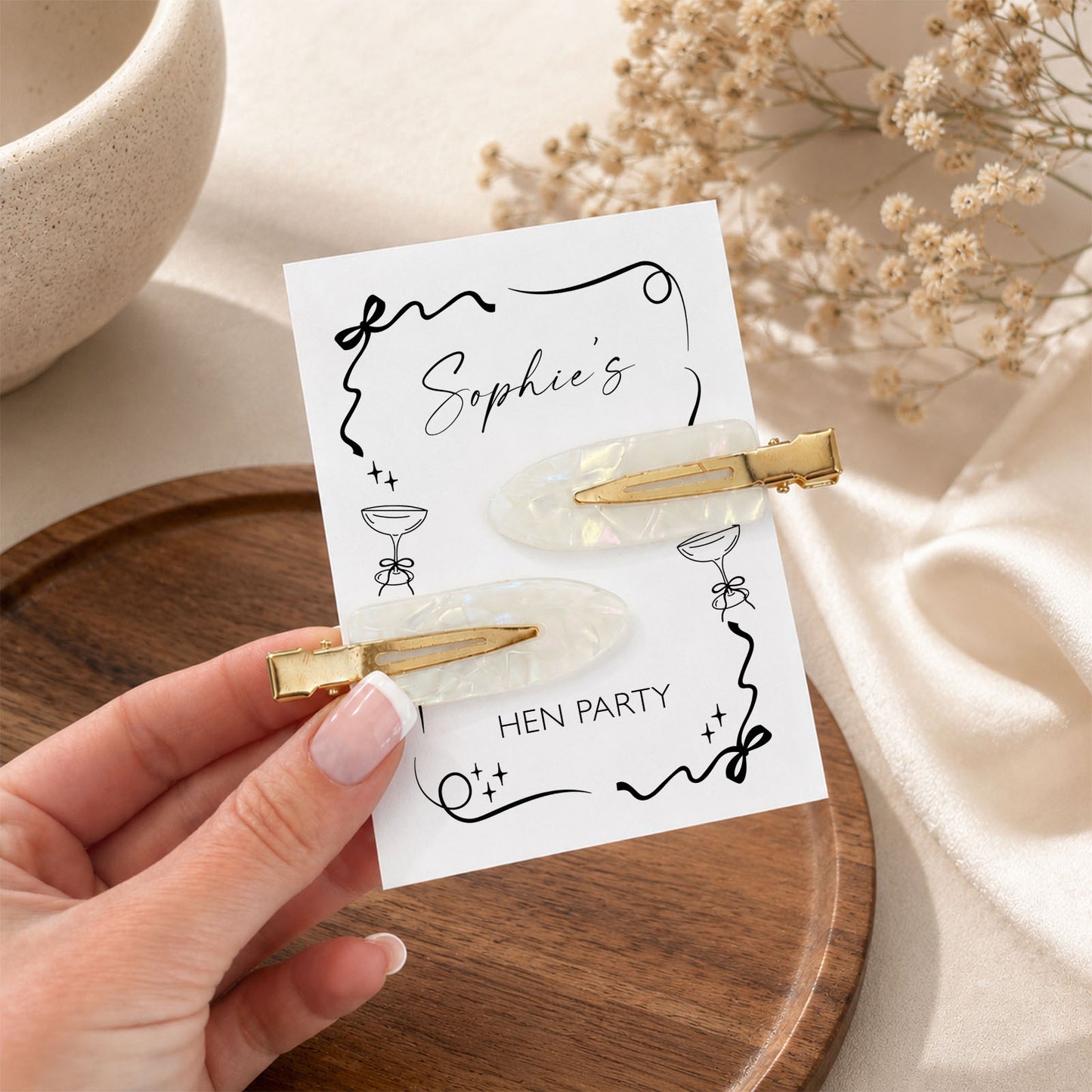 Prosecco and Pearls Hen Do Hair Pearl Clips Hen Party Favours and Gifts Personalised Hen Party Bag Fillers Prosecco Theme Hen Party