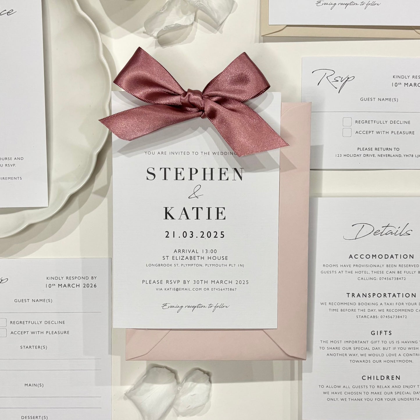 The Betsy - Luxury Satin Bow Invitation & Envelope