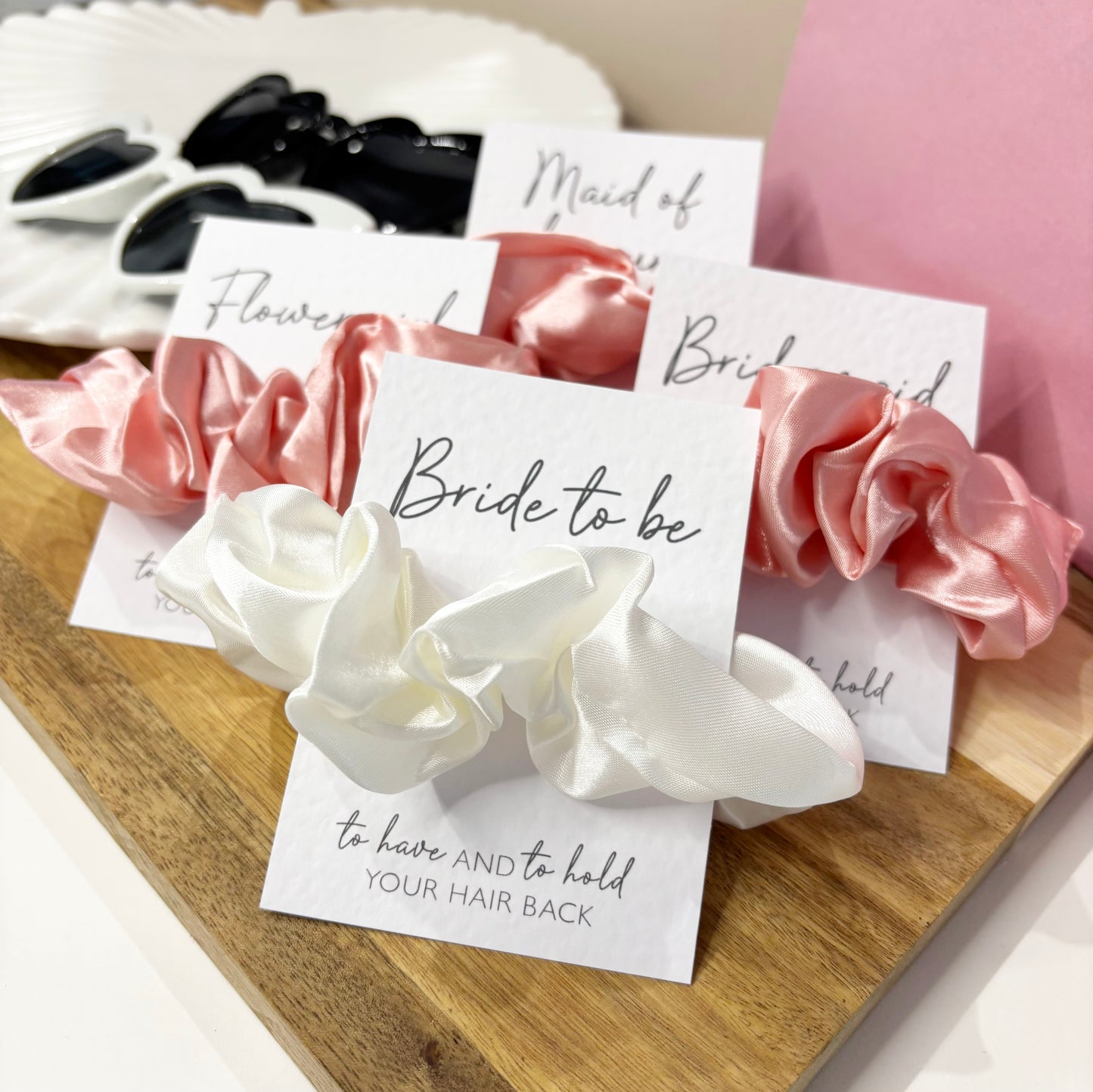 Pink Satin Hen Party Hair Scrunchies