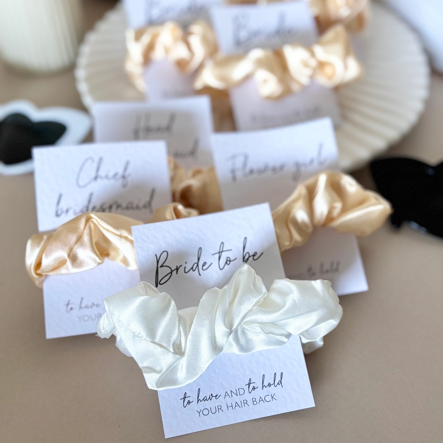 Peach Satin Hen Party Hair Scrunchies