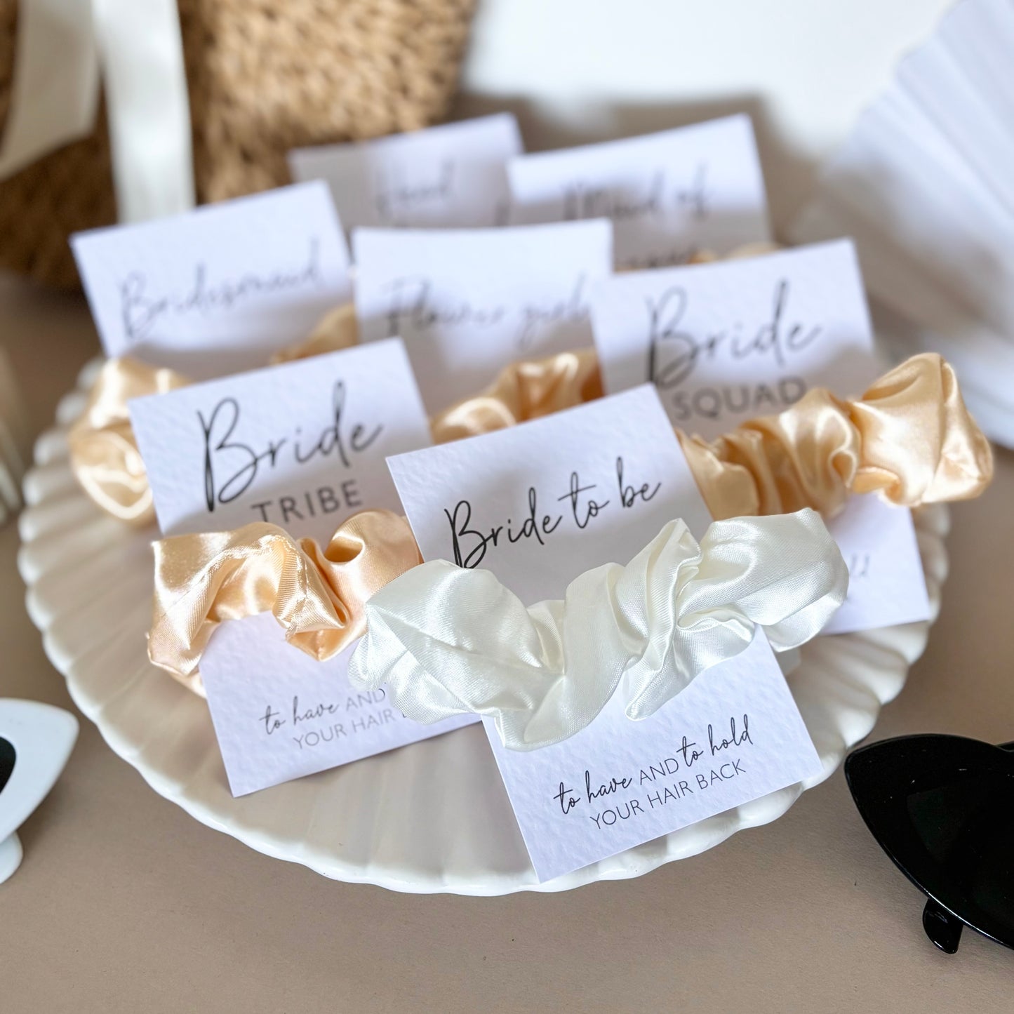 Peach Satin Hen Party Hair Scrunchies