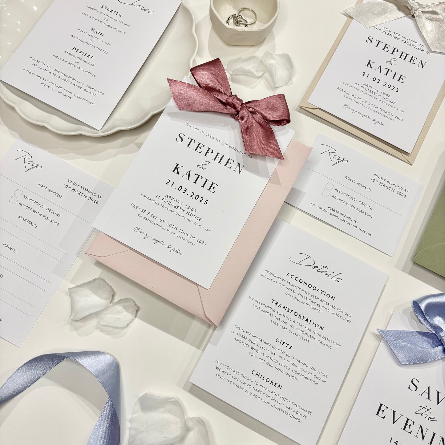 The Betsy - Luxury Satin Bow Invitation & Envelope