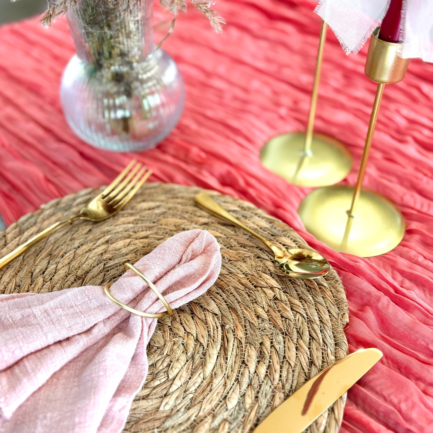 Coral Pink Cheesecloth Table Runner