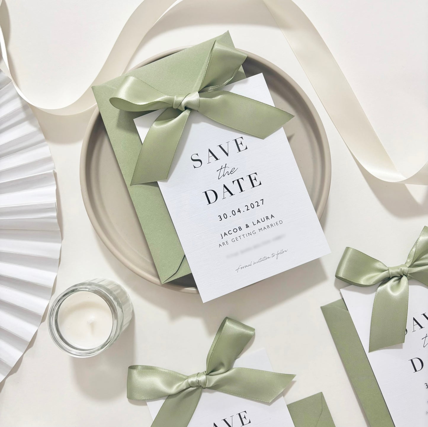 The Betsy - Luxury Satin Bow Save the Date & Envelope