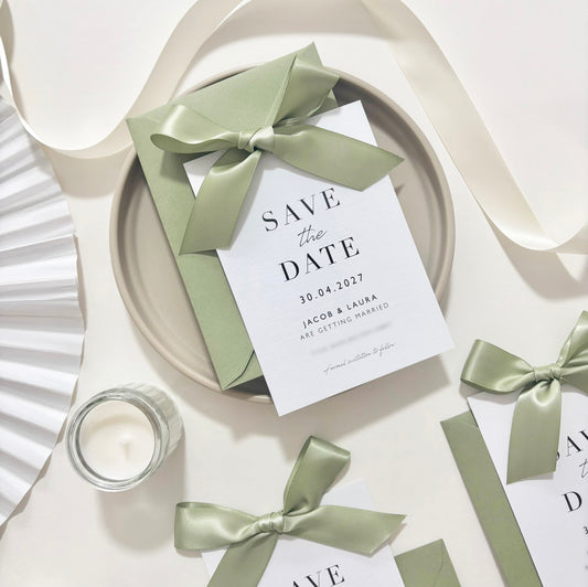 The Betsy - Luxury Satin Bow Save the Date & Envelope