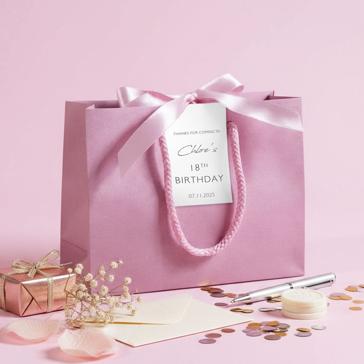 Personalised Birthday Party Bags with Custom Tag | Birthday Favours | Personalised Name Ribbon Gift Bag | Birthday Gifts