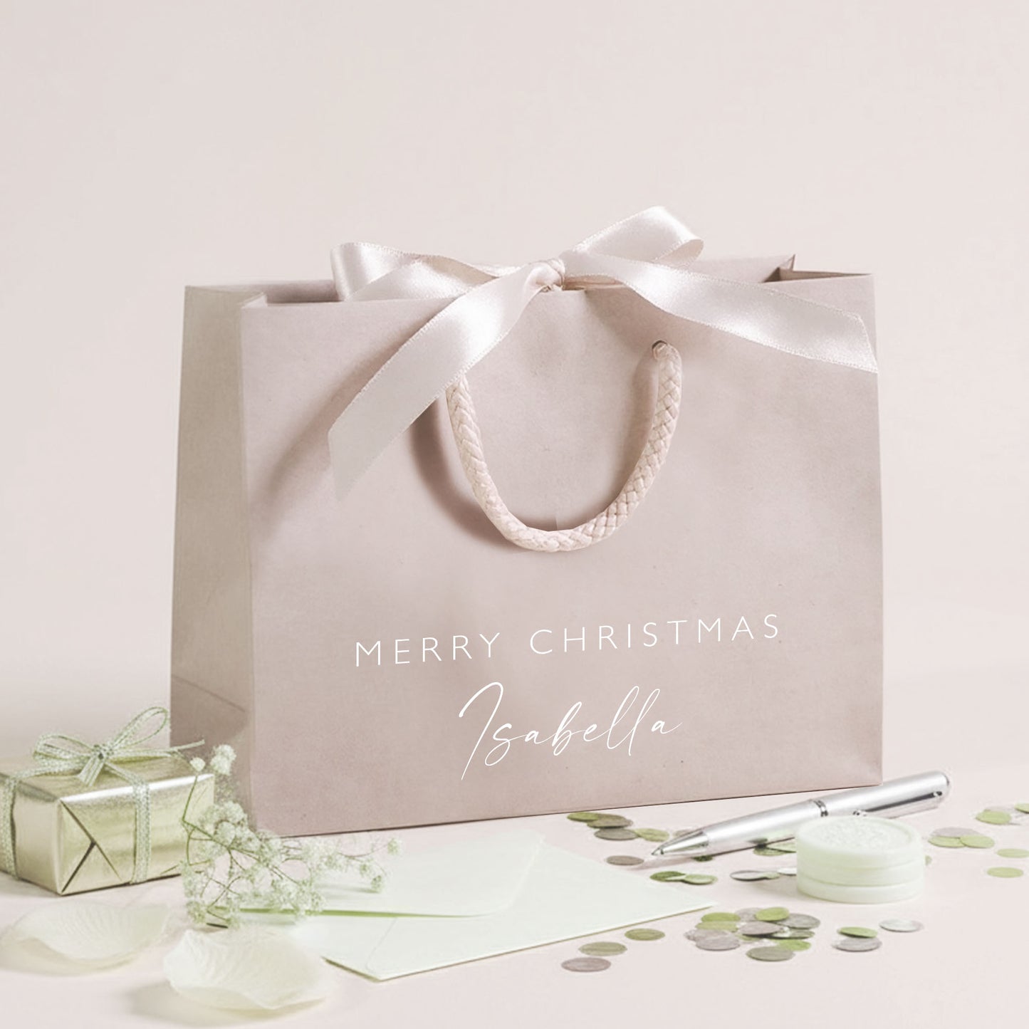 Personalised Christmas Gift Bags | Christmas Gift Favours | Personalised Name Ribbon Gift Bag | Christmas Wrapping