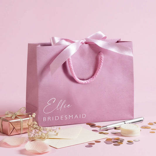 Personalised Wedding Party Bags with Custom Tag | Hen Party Favours | Personalised Name Ribbon Gift Bag | Christmas | Party Bag