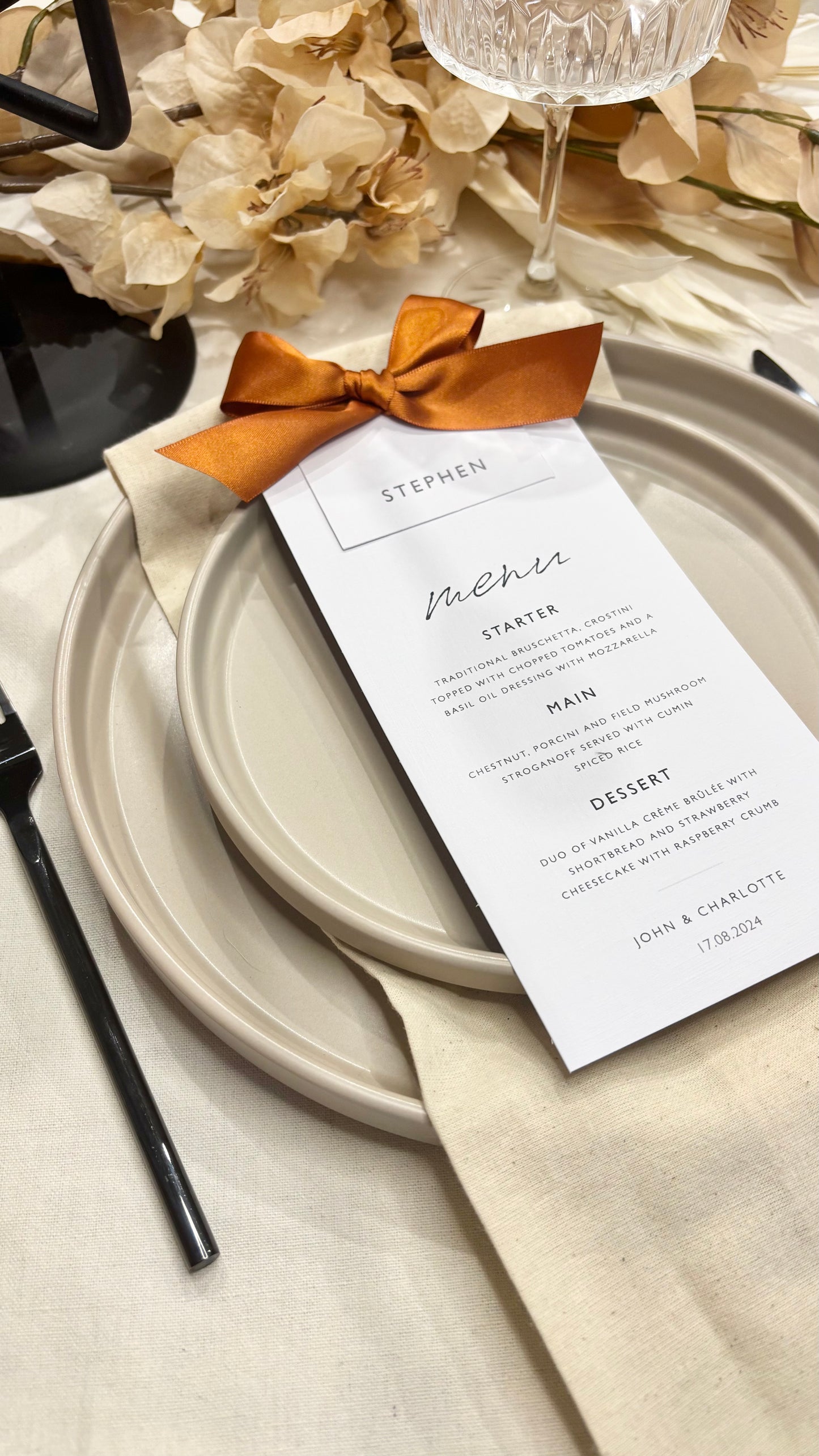 The Betsy - Individual Menu Card, Name & Ribbon