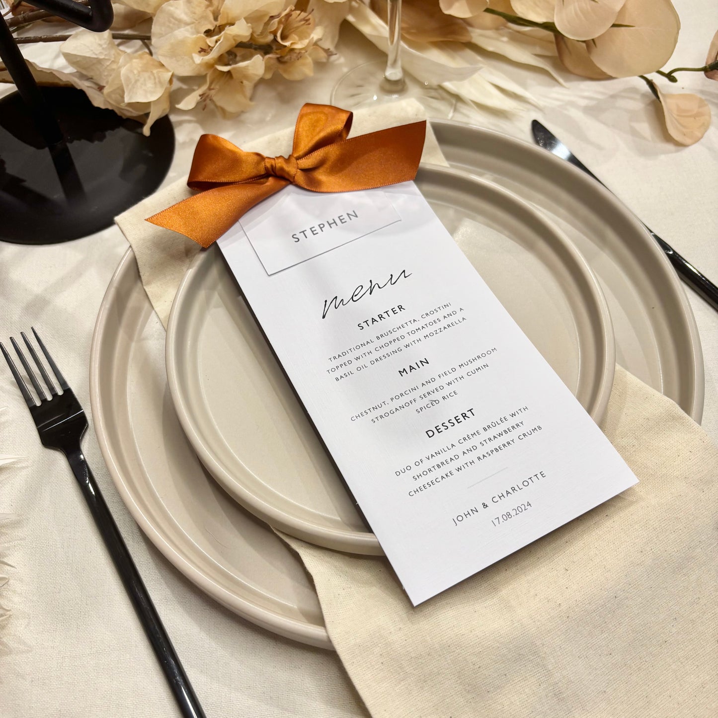 The Betsy - Individual Menu Card, Name & Ribbon