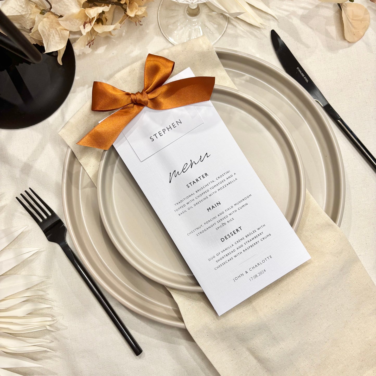 The Betsy - Individual Menu Card, Name & Ribbon