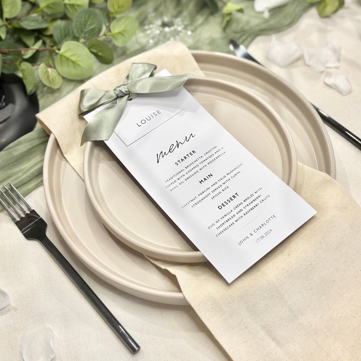 The Betsy - Individual Menu Card, Name & Ribbon