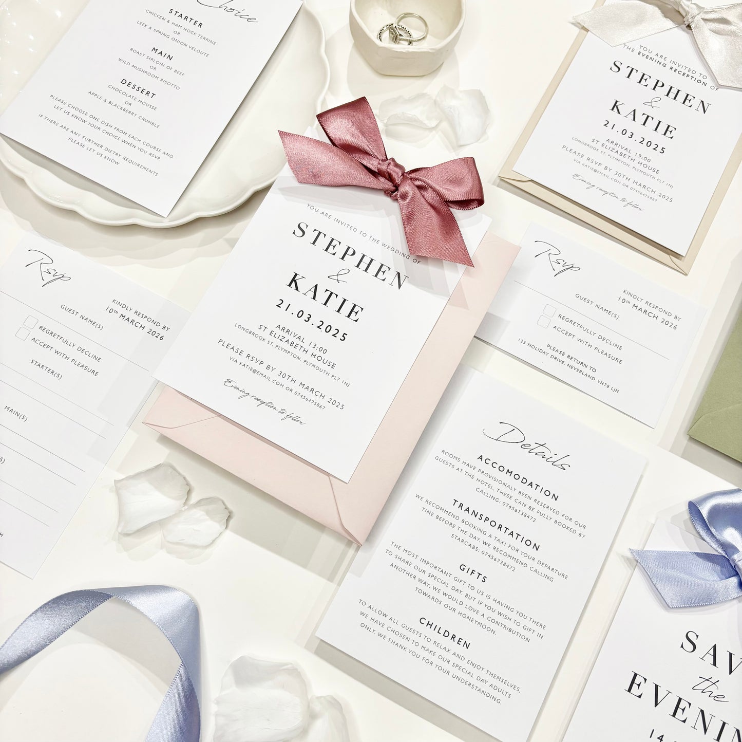 The Betsy - Luxury Satin Bow Invitation & Envelope