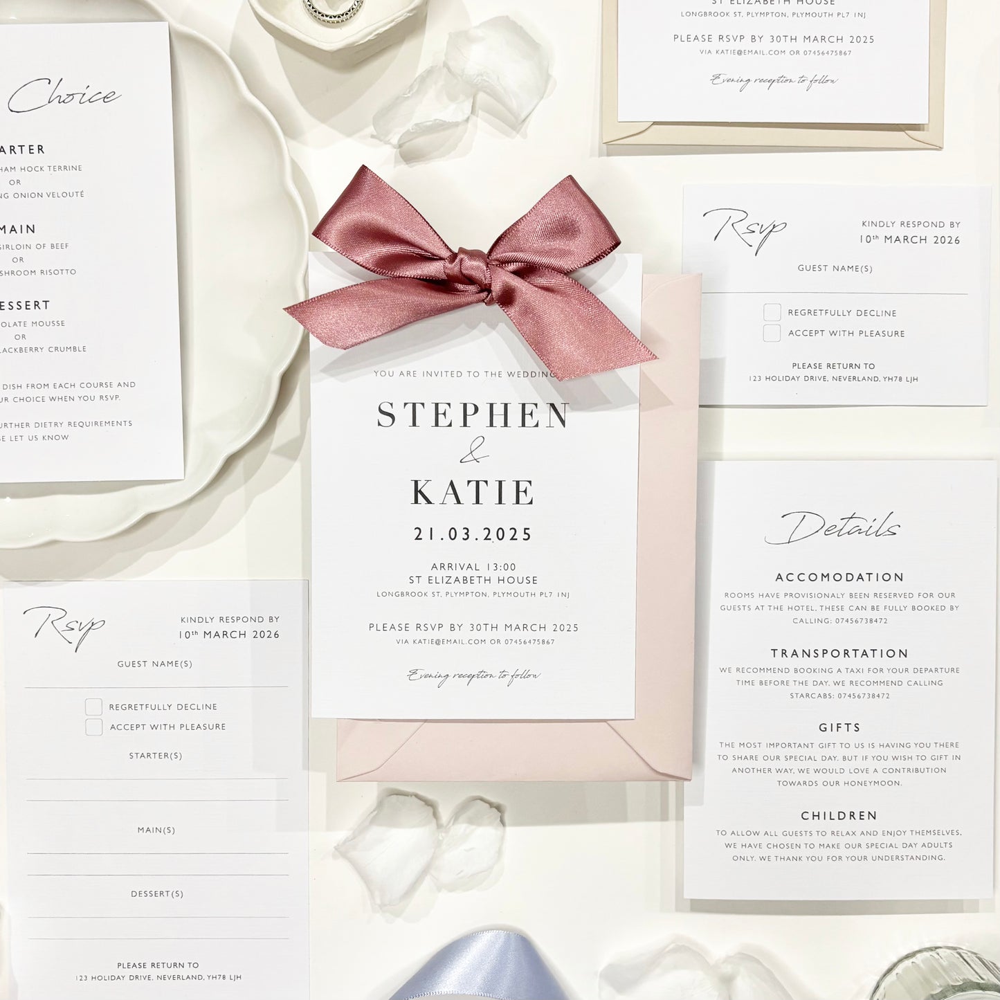 The Betsy - Luxury Satin Bow Invitation & Envelope