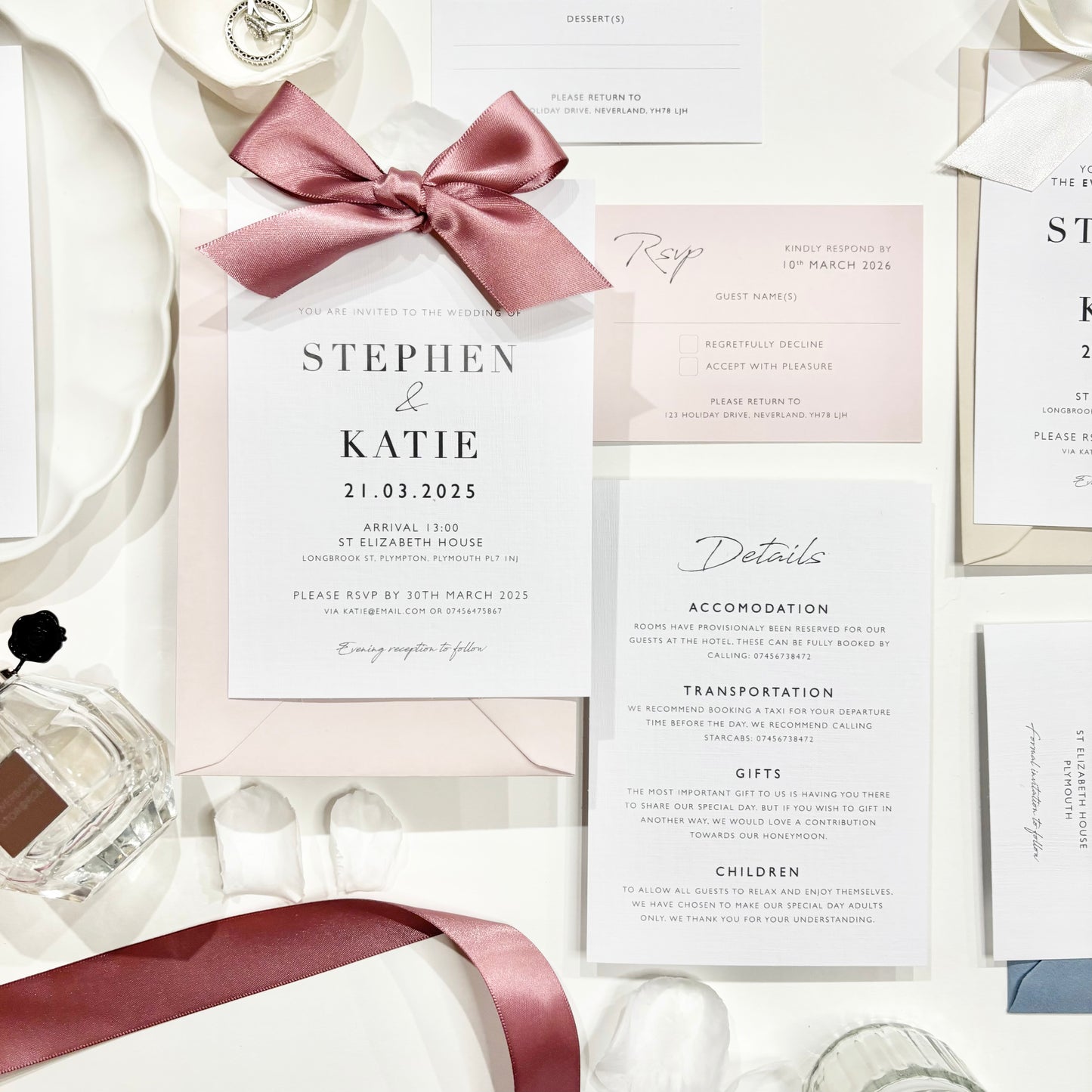 The Betsy - Luxury Satin Bow Invitation & Envelope