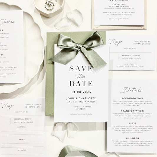 The Betsy - Luxury Satin Bow Save the Date & Envelope