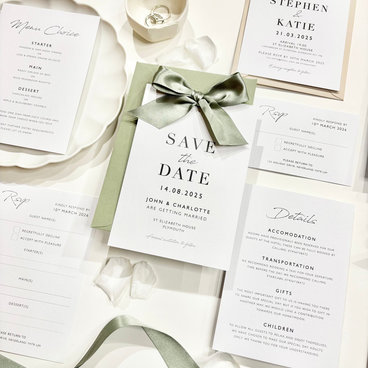 The Betsy - Luxury Satin Bow Save the Date & Envelope