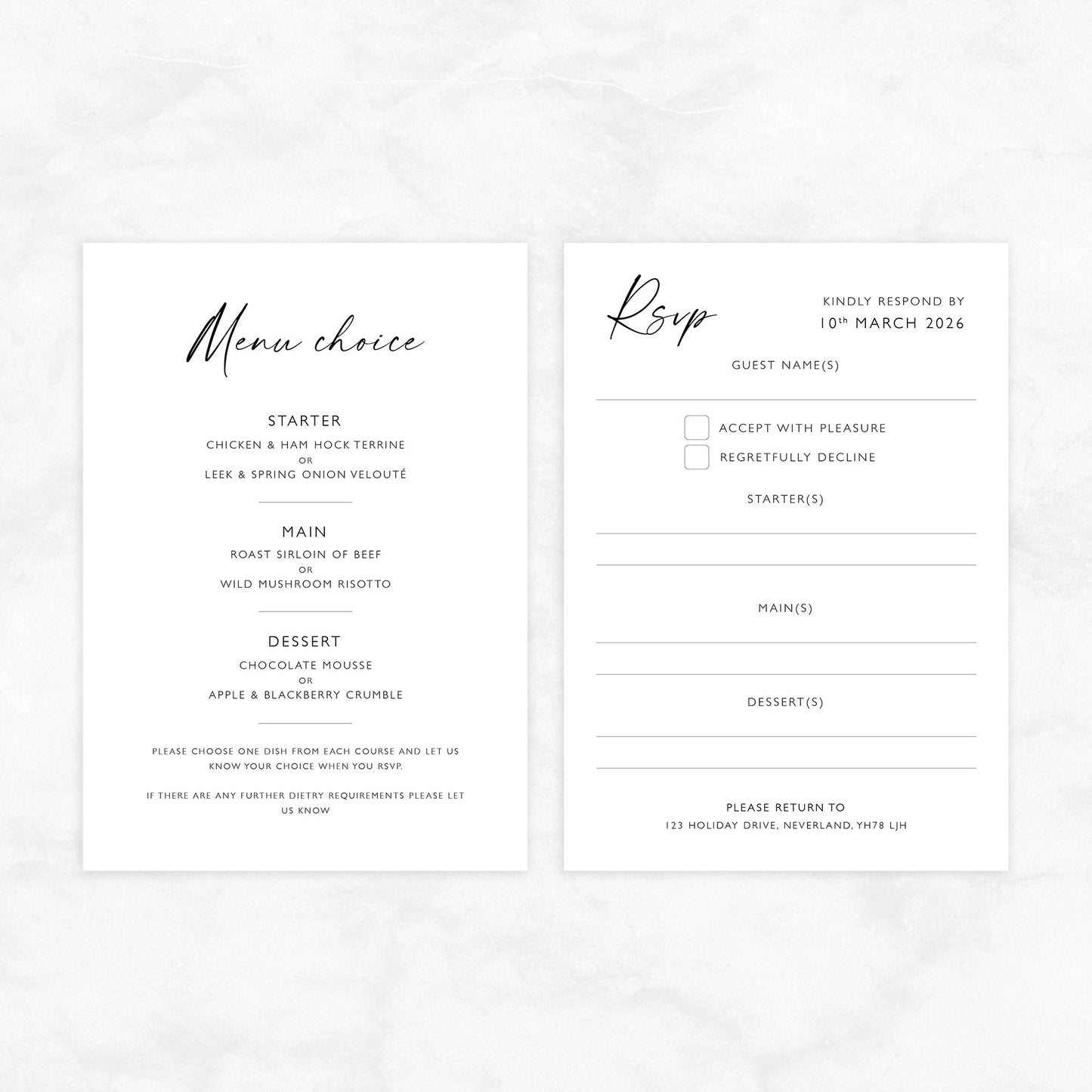 The Isla - Custom Luxury Wedding Invitation, Menu Choice & RSVP | Elegant Minimalist Design | Modern Simple Wedding Invitation