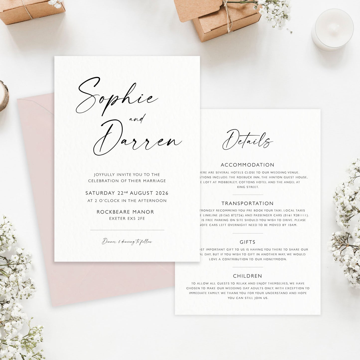 The Isla - Custom Luxury Wedding Invitation & Details Card | Elegant Minimalist Design | Personalised Invitation | Modern Simple Wedding Invitation