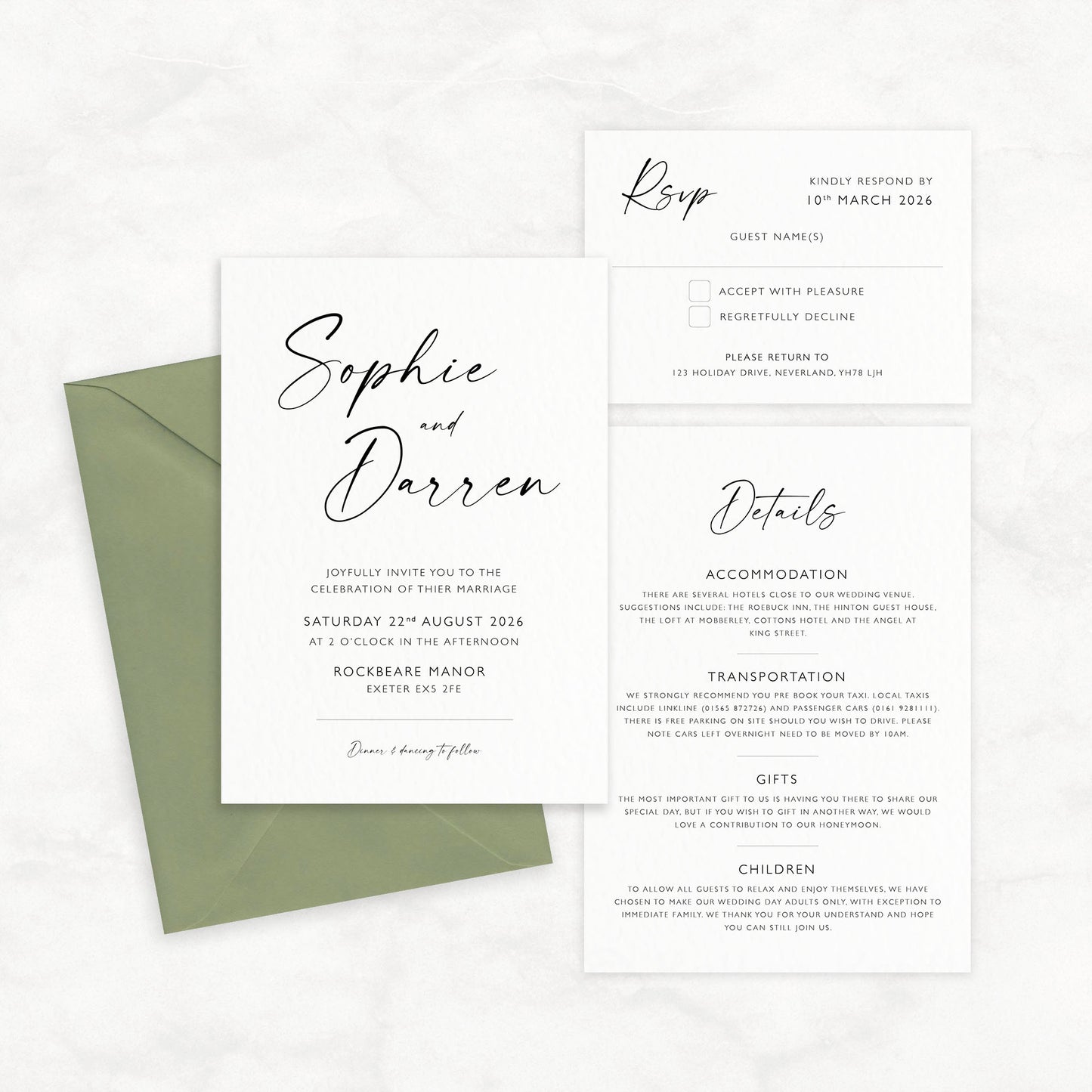 The Isla - Custom Luxury Wedding Invitation, Details Card & RSVP | Elegant Minimalist Design | Modern Simple Wedding Invitation