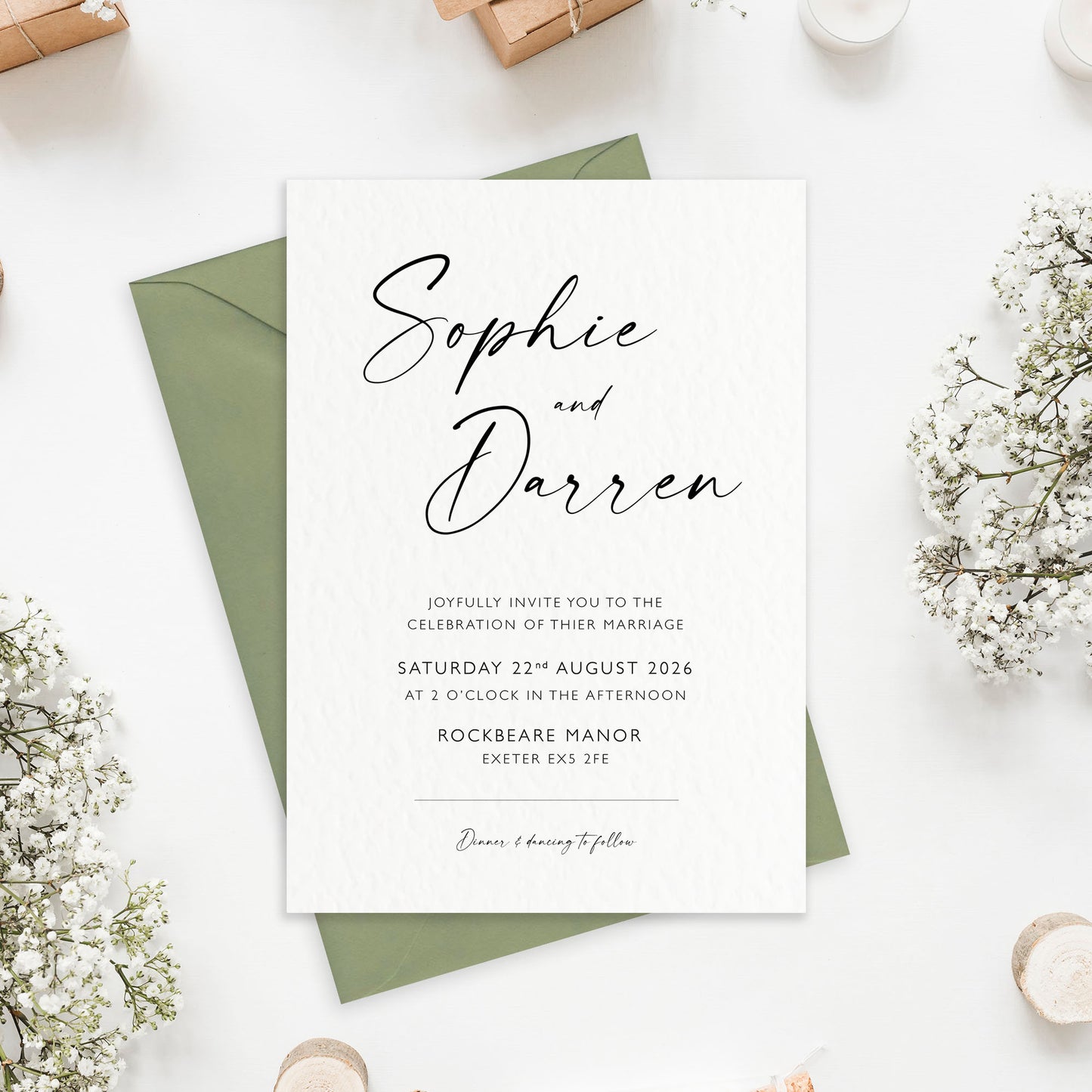 The Isla - Custom Luxury Wedding Invitation & Details Card | Elegant Minimalist Design | Personalised Invitation | Modern Simple Wedding Invitation