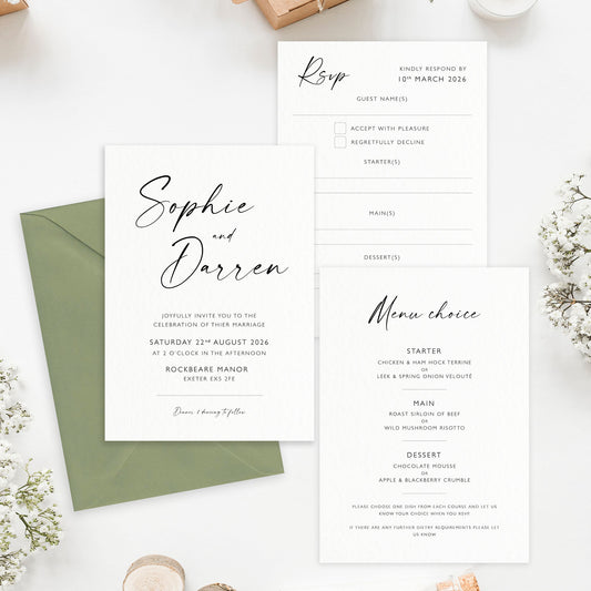 The Isla - Custom Luxury Wedding Invitation, Menu Choice & RSVP | Elegant Minimalist Design | Modern Simple Wedding Invitation