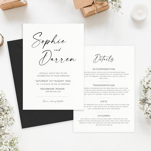 The Isla - Custom Luxury Wedding Invitation & Details Card | Elegant Minimalist Design | Personalised Invitation | Modern Simple Wedding Invitation