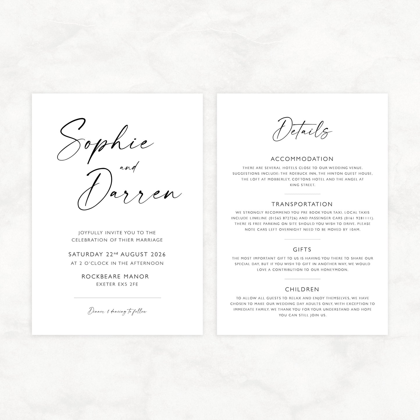 The Isla - Custom Luxury Wedding Invitation & Details Card | Elegant Minimalist Design | Personalised Invitation | Modern Simple Wedding Invitation