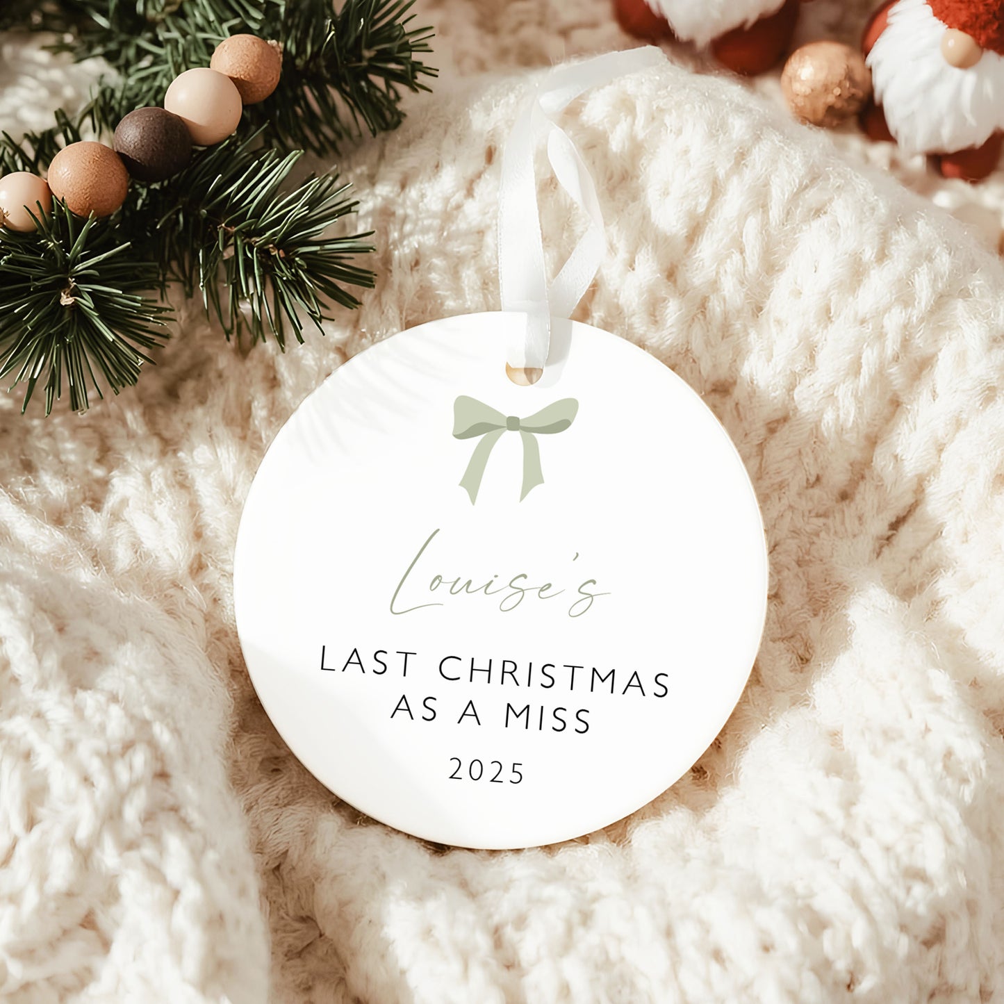 Last Christmas as a Miss Bauble | Personalised Hen Party Ornament | Bride Keepsake Christmas Decoration