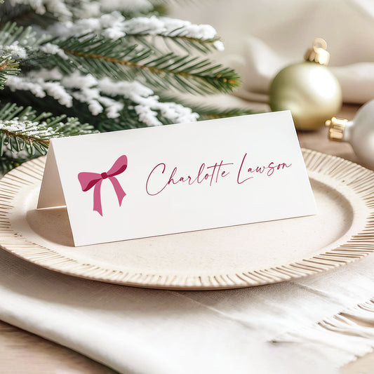 Bow Name Card Place Setting | Custom Place Card Wedding | Table Place Setting Personalised | Name Card Table Menu | Printed | Christmas