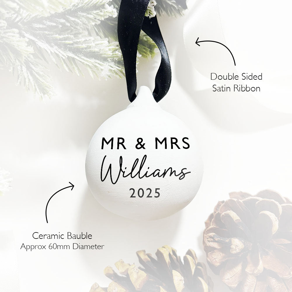 Personalised Mr & Mrs Christmas Baubles | Newly Married | Tree Decoration, Family Keepsake & First Christmas Gift | Stocking Filler | Small Gift